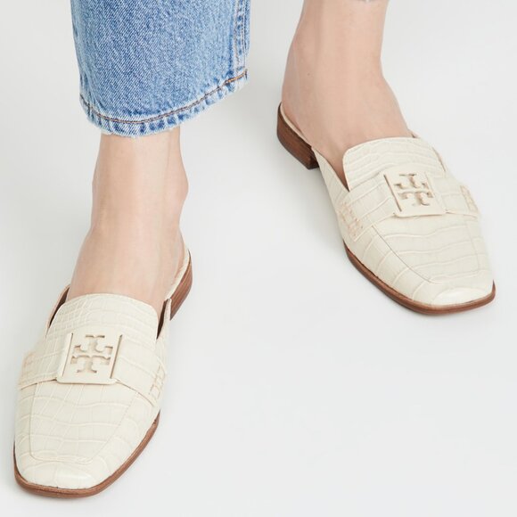 NIB Tory Burch Georgia Backless Leather Loafer Mule Blue US 7.5 8 8.5 AUTHENTIC - Picture 3 of 16